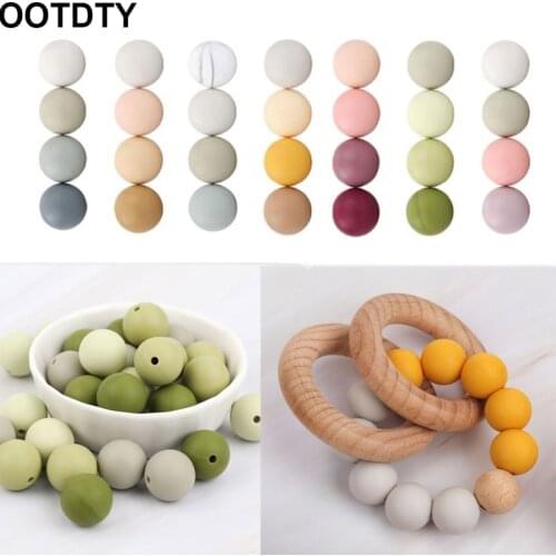 15mm 20pcs/lot Silicone Loose Beads Safe Teether Round Baby Teething Beads DIY Chewable Pacifier Chain Baby Products