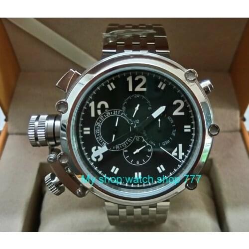 PARNIS 50 mm big black dial watch movement automatic multi-function Mens watches 316 l stainless steel strap sdgd042A