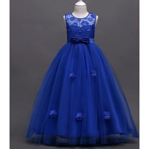 New Style Flower Girls Dresses Children Sleeveless 3D Flower Tulle Long Maxi Party Wedding Princess Dress Kids Clothes