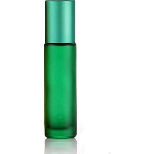 5pcs 10ml Portable Frosted Green Glass Roller Essential Oil Perfume Bottles Mist Container Travel Refillable Rollerball Vial