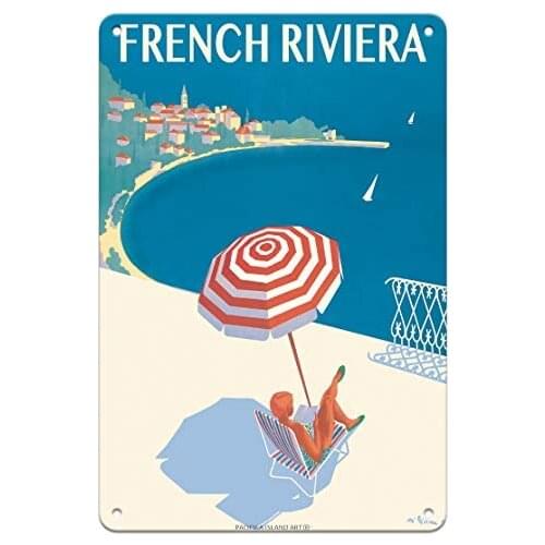 French Riviera - Cote d’Azur France by Bernard Villemot c.1947- Metal Sign