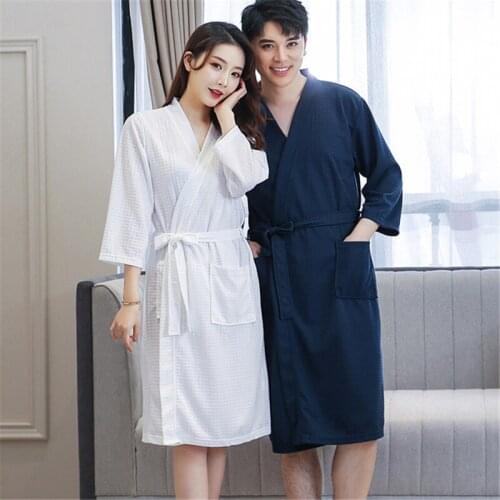 Bathrobe couple yukata thin ladies sexy nightgown spring and autumn 2020 new waffle pajamas plus size home service пижама