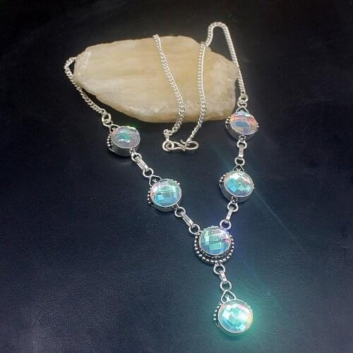 Hermosa Jewelry Beautiful Vintage Colorful Faceted Topazz Silver Color Chain Necklace for Women Ladies Gift 19 Inch FQ02