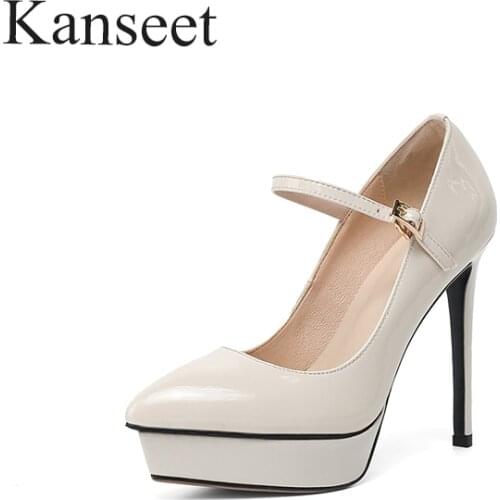 Kanseet Genuine Leather Platform Sexy Pointed Toe 2021 Spring Summer Women Pumps Super High Heel Party Prom Handmade Woman Shoes