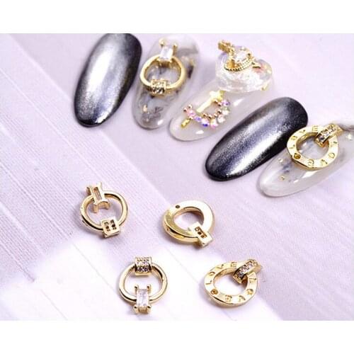 The New Hot Nail Alloy Ring Button Versatile Light Treatment Nail Metal Zircon Series of Diamond Jewelry DIY Nail Accessories