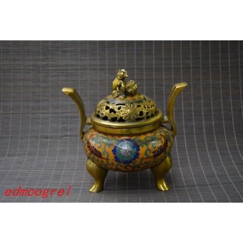 Collectable old Cloisonne&copper Incense Stove\Censer,lion&Flower, Auspicious beast,Decoration,Free Shipping
