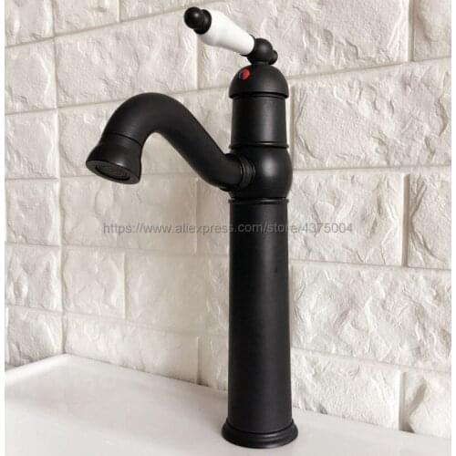 Black Oil Rubbed Brass Bathroom Basin Faucet Hot Cold Mixer Tap Single Handle Basin Tap Mixer Tap Nnf369