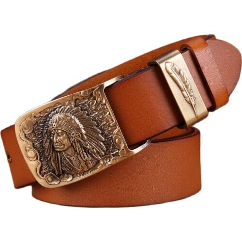 2021 fashion Chief solid brass buckle high quality camel belts for men leaf cow 3.8 cm strap full grain 100% genuine leather