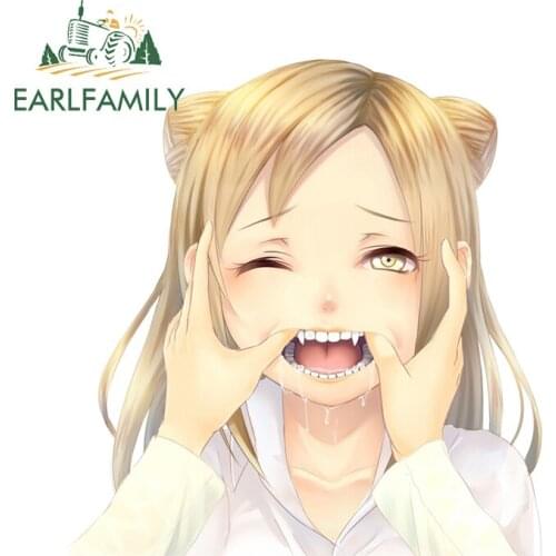 EARLFAMILY 13cm x 12.4cm for Terrified Anime Mouth Laptop Car Sticker Trunk Graffiti Decal Air Conditioner Scratch-Proof Decor
