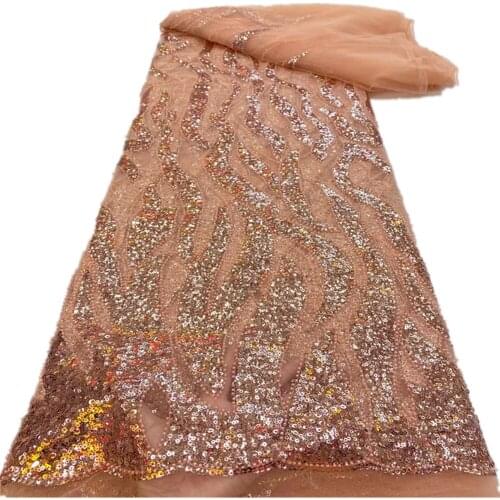 Latest 2021 Nigerian Sequins Beaded Laces Fabrics High Quality Tulle African Laces Fabric Wedding Dress French Lace r66-617