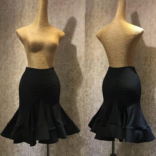 New Latin Dance Skirt Ladies Black Fishbone Skirts Women Samba Salsa Cha Cha Tango Rumba Dancing Performance Wear DNV12491
