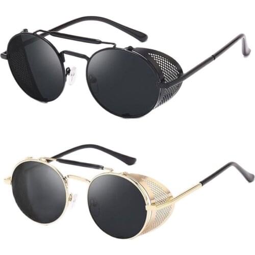 Trendy Retro Steampunk Sunglasses Men Brand Designer Round Steam Punk Alloy Sun Glasses Goggle For Women UV400 Gafas de Sol