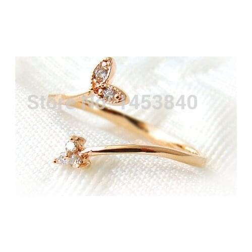 Wholesale simple small leaf bud ring adjustable crystal rose gold and silver jewelry free size,rings for woemn,best gift