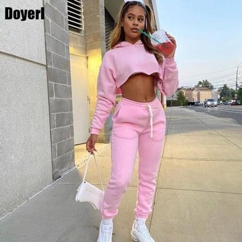 Fall Pink Sweatsuits for Women Hoodie Sweatshirt Crop Top Joggers Sweatpants Set Casual Two Piece Tracksuits Women Set Wholesale