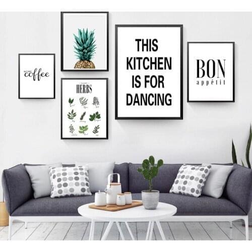 SURELIFE Herbs Poster Botanical Kitchen Wall Art Canvas Prints Paintings Black and White Letters Pictures Gift Home Decorations