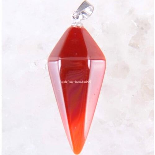 Pendant for Men Women Natural Stone Red Carnelian Onyx Reiki Pyramid Hexagonal Pendulum Bead Neckalce Pendant K1626