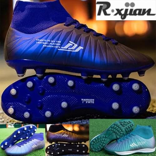 R.XJIAN brand Professional Unisex Soccer Shoes Long Spikes TF Ankle Football Boots Outdoor Grass Cleats Football Shoes Eu Couple