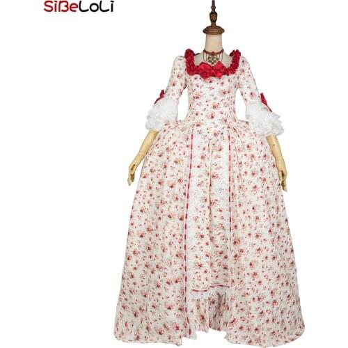 Renaissance Red Floral Rococo Marie Antoinette Wedding Dress Gothic Victorian Ball Gown Historical Period Theatrical Costume