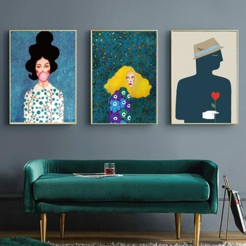 Nordic Modern Style Handdraw Characters Colorful Canvas Poster Nordic Giclee Classic Artwork for Living Room Bedroom Decor pop