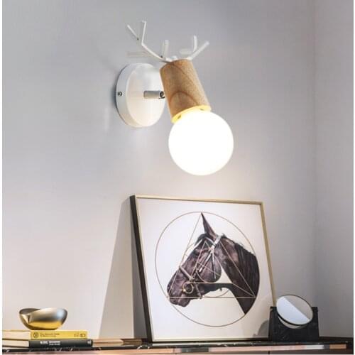 Nordic style solid wood LED wall lamp modern minimalist antler decor bedside lamp wooden indoor staircase revolving walkway lamp