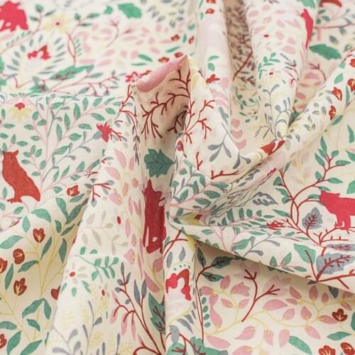Pink Fortune Tree Print Cotton Linen Fabric For Dress Tissus Coton ImprimÉ Sewing Telas Algodon Estampadas Ткань Au MÈTre Tissu