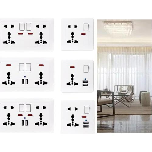 Universal 2-Port USB Outlet USB Wall Outlet Panel 4000W 13A Multi Plug Outlets Wall Adapter for Home Office