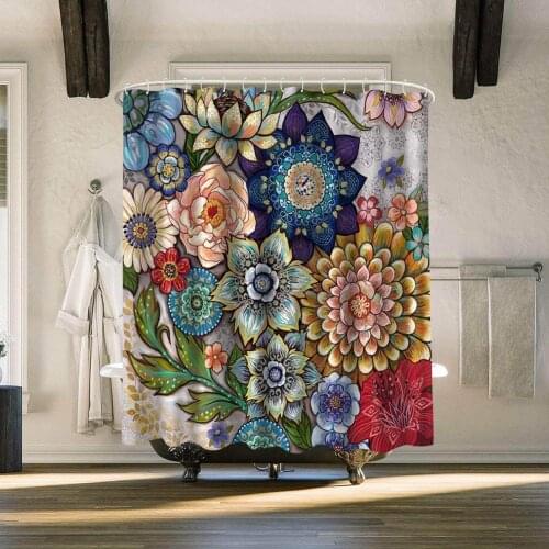 Flower Vibrant Blossom Print Waterproof Bath Shower Curtain Home Bathroom Decor