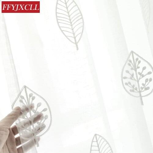 Nordic Small Leaves Embroidered Embroidered Gauze Curtains Living Room Balcony Decorative Window Screens