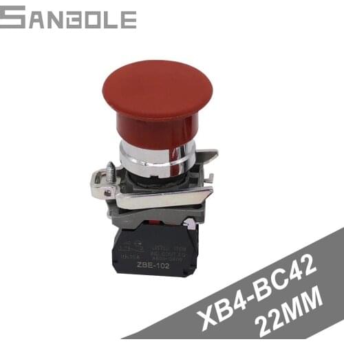 XB4-BC42 Mushroom Red Head Reset Momentary Push Button Switch Caliber 22mm Press Manual 10A 1NC