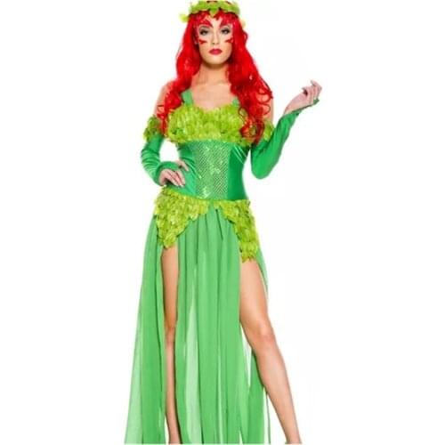 Ladies Anime Movie Batwomen Poison Ivy Villian Cosplay Costume Halloween Performance Party Green Dragonfly Elf Fancy Dress