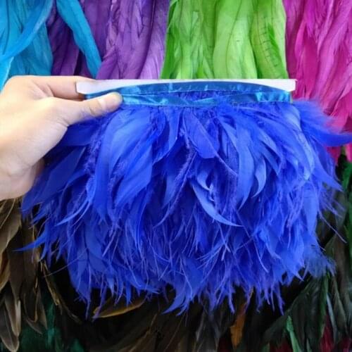 1Yards blue Natural Turkey and Ostrich Feather Ribbon 10-15cm/4-6 inch For weddings Dress/Craft Supplies Decoration