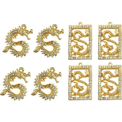 10Pcs Mix Dragon Charms Metal Rhinestone Frame Animal Pendant For DIY Handmade Jewelry Making Necklace Earring Crafts Components