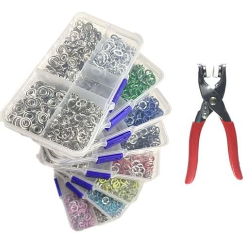 100sets(4pcs 1set)9.5mm Metal Sewing Five Prong Ring Buckle Press Studs Snap Fasteners Buttons+Clip Pliers DIY Baby Clothes Deco
