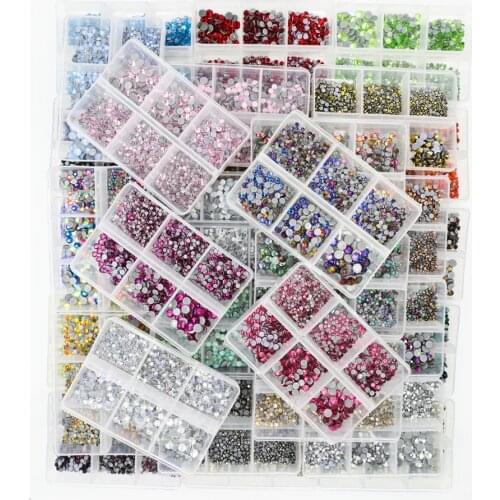 1200pcs Mix Sizes Glass Crystal Hot Fix Rhinestone Set Flatback 3D Crystal Nail art Rhinestones For DIY Garment Decorations
