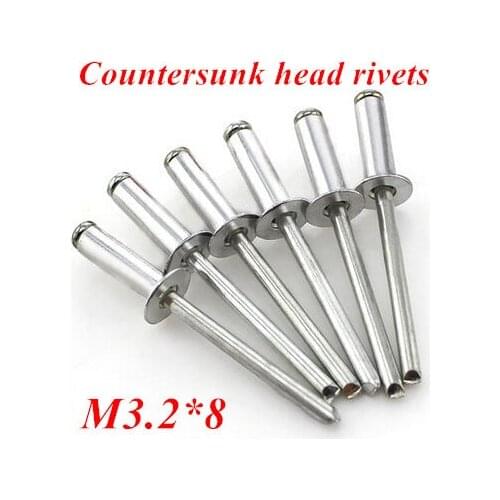200pcs/lot M3.2*8 Aluminum Countersunk POP Head Rivet Core Pulling Decoration Rivets