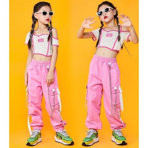2021 Jazz Dance Costumes Pink Loose Cargo Pants Hiphop Dancers Outfits Street Dance Wear Girls Hip Hop Festival Clothing DQS7616