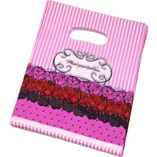 2016 New Design Wholesale 100pcs/lot 20*25cm Mixed Luxury Flower Plastic Packaging Bags With Handles Favor Wedding Gift Bags