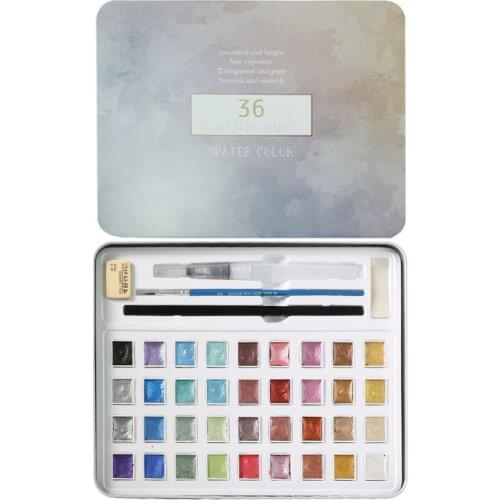 36 Color Glitter Solid Watercolor Set Metallic Gold Aquarela Pigment Paints Free Eraser Artist Painting Brush Kit Art Supplies