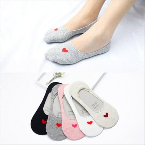 5 Pairs / Bag New Summer Love Female Socks Cotton Female Boat Socks Invisible Socks Wild Non-slip Breathable Socks