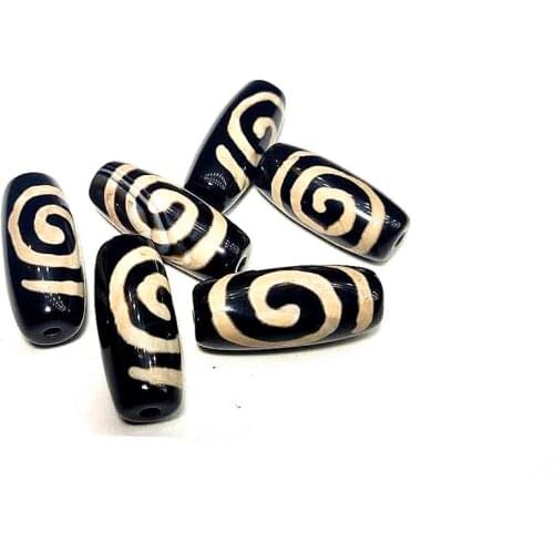 Rare Patterns Spiral 12*25mm Black Color Natural Agate Amulet Dzi Beads for Jewelry Making DIY 6pcs/lot Free Shipping