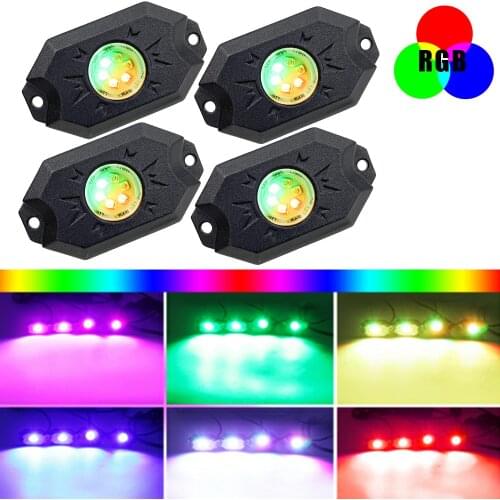 Bluetooth APP Control Car Accessories RGB Rock Music Lights 4pcs LED Underbody Neon Atmosphere Lamps 12/24V