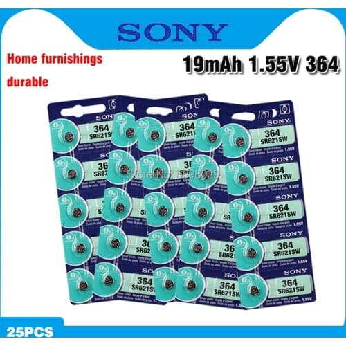 25Pcs/Lot SONY LONG LASTING AG1 364 LR621 164 531 SR60 SR621SW 1.55V Watch Battery Button Coin Cell 100% Original Brand