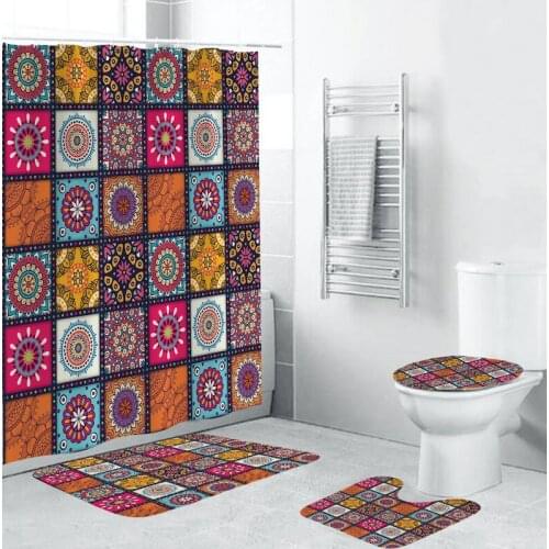 Bohemian Pattern Bathroom Carpet 3 / Set Toilet Seat Cushion Toilet Seat Cushion Anti-Slip WC Cushion 3D Effect Floor Cushion