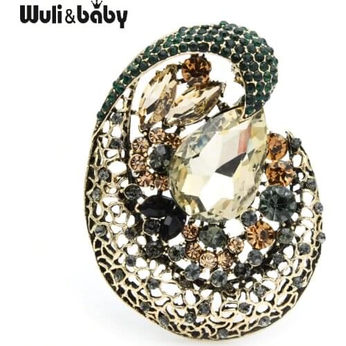 Wuli&baby Big Crystal Flower Brooches Women New Geometry Banquet Party Brooch Pins Gifts