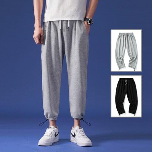 Spring and Autumn Cotton Pants Men Solid Elastic Waist Streetwear Baggy Trousers Men Casual Trendy Wild Men Pants