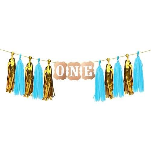 Baby First Years Old Tissue Tassel Banner ONE Hanging Bunting Garland Kids 1st Birthday Party Decoration Baby Shower Supply