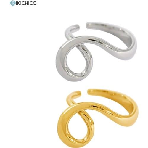 KIKICHICC 925 Sterling Silver Simple Irregular Geometric Cross Resizable Rings Women Adjustable Rock Punk Round Jewelry
