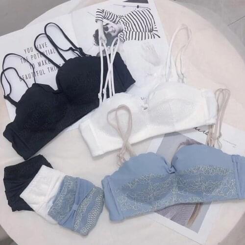 White lace underwear womens small breasts gather push up lingerie no steel ring bra set summer thin breathable bralette