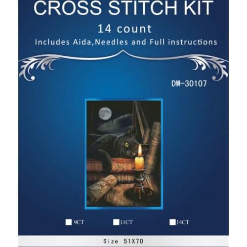 Cat that looks at candlelight wants to read Needlework Cross stitch kits DMC Stylish for Embroidery,Patterns 14CT DIY