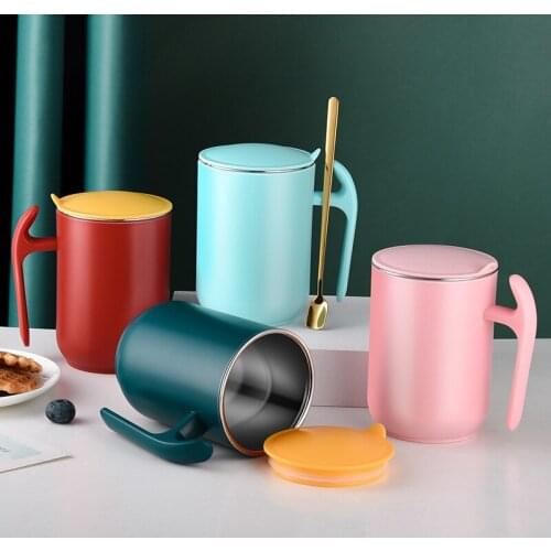 450ml Stainless Steel Mug Large Coffee Mugs Double Layer Esspresso Cups With Lids Tazas De Cafe Creativas Tumbler Water Tea Cup